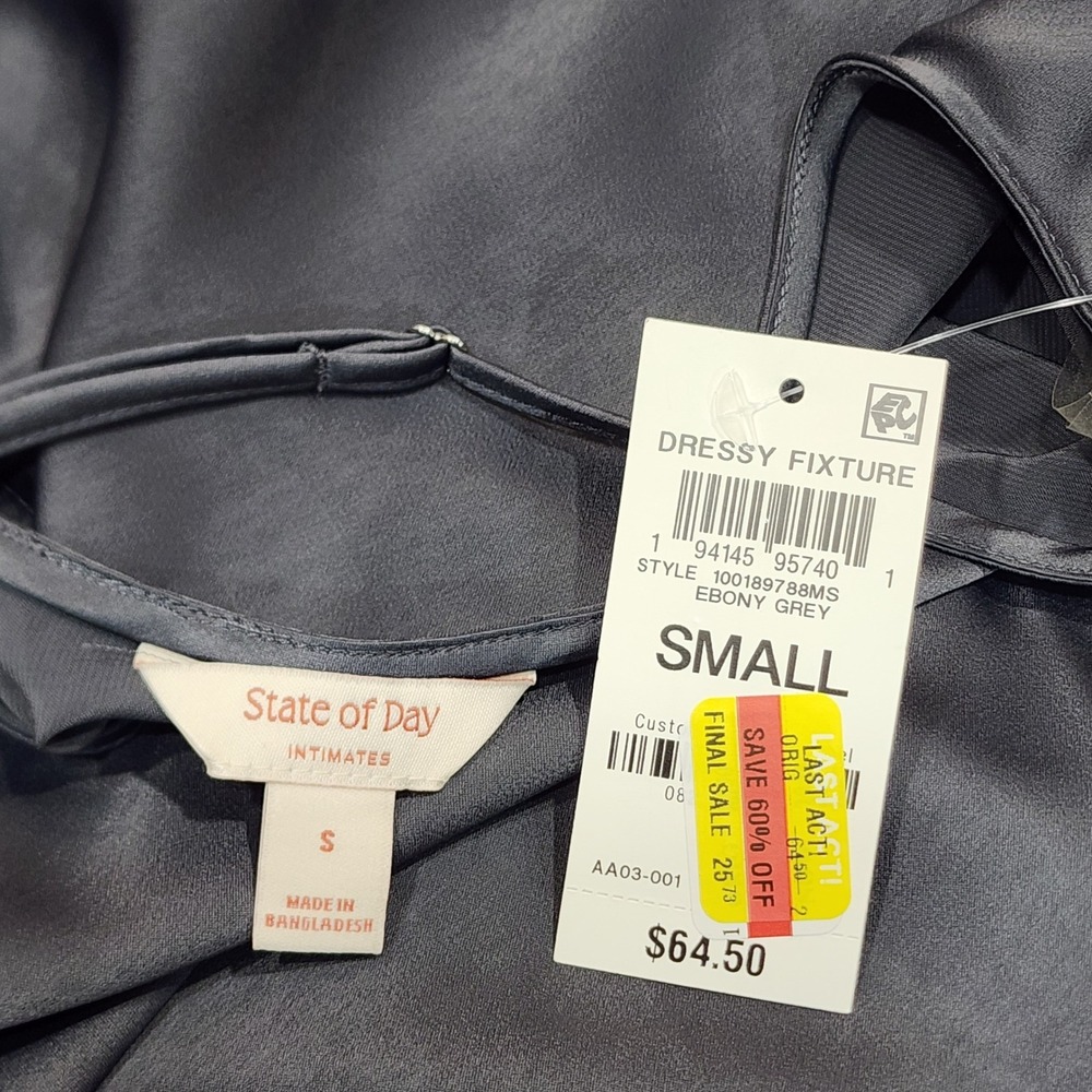 A New Day Satin Nightgown Sleeveless Crepe De Chine Ebony Gray V-Neck Midi Small - Picture 5 of 5